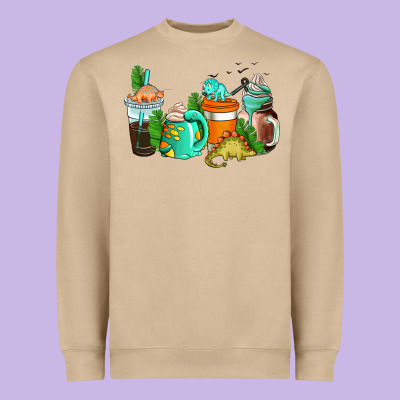 Dinosaur Coffee Cups Heavyweight Sweatshirt Designed By Adodesignshop