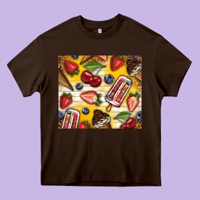 Summer Ice Cream With Fruits Heavy Core Tee Designed By Tumblerdesignbyshophia
