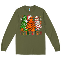 Army Green Tis' The Season Basketball Christmas Cakes Long Sleeve Tee - BundleAndBundleShop