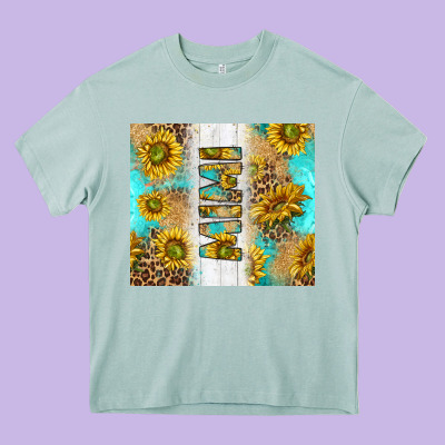 Western Mother's Day Mimi With Turquoise And Sunflowers And Leopard Tu Heavy Core Tee Designed By Tumblerdesignbyshophia