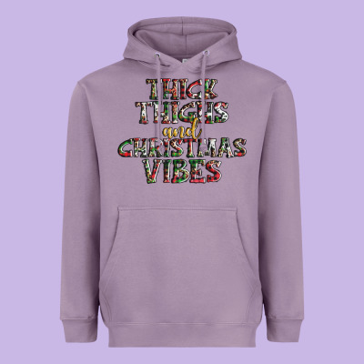 Thick Thighs And Christmas Vibes Heavyweight Hoodie Designed By Adodesignshop
