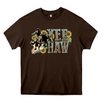 Chocolate Brown Yee haw Cowboy western Heavy Core Tee - HowdyJamesFarm
