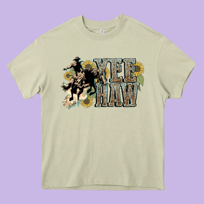Yee Haw Cowboy Western Heavy Core Tee Designed By Howdyjamesfarm