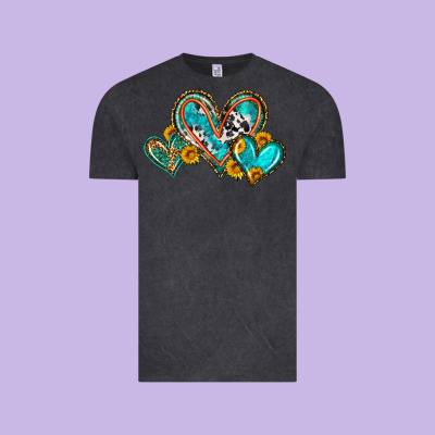 Western Leopard Turquoise Cowhide Hearts Olivia Vintage Tee Designed By Oliviacreatesart
