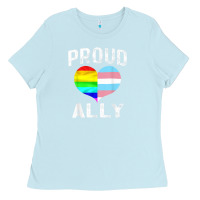 Baby Blue proud ally lgbt rainbow heart gay pride month Ladies Tee - linhVisuals