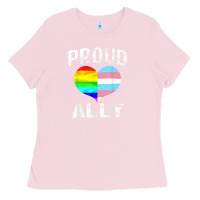 Bubblegum Pink proud ally lgbt rainbow heart gay pride month Ladies Tee - linhVisuals