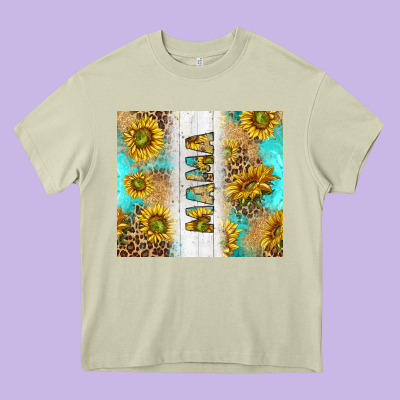 Western Mother's Day Mama With Turquoise And Sunflowers And Leopard Tu Heavy Core Tee Designed By Tumblerdesignbyshophia