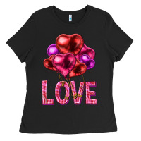 Black Love heart balloons Valentine's Day Ladies Tee - HowdyJamesFarm