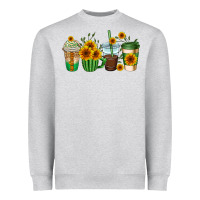 Heather Grey sunflowers coffee cups Heavyweight Sweatshirt - AdoDesignShop