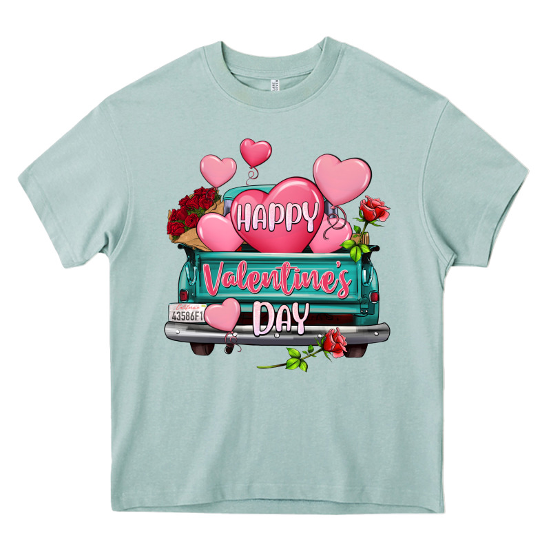 Happy Valentine's Day Turquoise Truck Heavy Core Tee by HowdyJamesFarm | Teevron