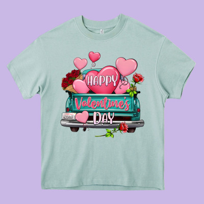 Happy Valentine's Day Turquoise Truck Heavy Core Tee Designed By Howdyjamesfarm