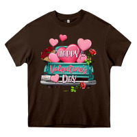 Chocolate Brown Happy Valentine's day turquoise truck Heavy Core Tee - HowdyJamesFarm