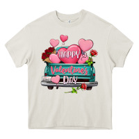 Cream Happy Valentine's day turquoise truck Heavy Core Tee - HowdyJamesFarm