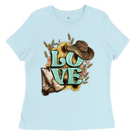 Baby Blue Love boots hat western Cowboy Ladies Tee - HowdyJamesFarm