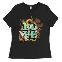 Black Love boots hat western Cowboy Ladies Tee - HowdyJamesFarm