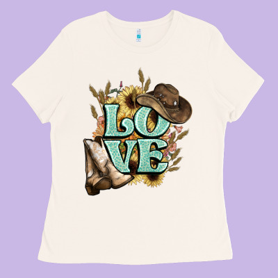 Love Boots Hat Western Cowboy Ladies Tee Designed By Howdyjamesfarm