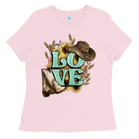 Bubblegum Pink Love boots hat western Cowboy Ladies Tee - HowdyJamesFarm