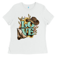 White Love boots hat western Cowboy Ladies Tee - HowdyJamesFarm