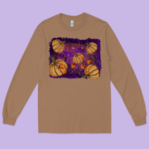 Halloween Leaves Tool Leather Backround Long Sleeve Tee Designed By Ranaportraitstore