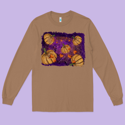 Halloween Leaves Tool Leather Backround Long Sleeve Tee Designed By Ranaportraitstore