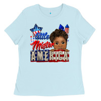 Baby Blue little mister america black boy Ladies Tee - CowGirlArtShop