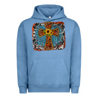 Pigment Pebble Blue western cross Urban Hoodie - JahusDesignShop