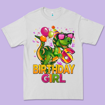 6th Birthday Girl T Rex Pink Premium Tee Designed By Cowgirlartshop