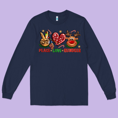 Peace Love Reindeer Christmas Long Sleeve Tee Designed By Bundleandbundleshop