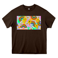 Chocolate Brown smile faces and rainbow and daisys Heavy Core Tee - TumblerDesignByShophia