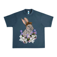 Midnight Navy Easter Day Flowers bunny Urban Heavy Tee - OliviaCreatesArt