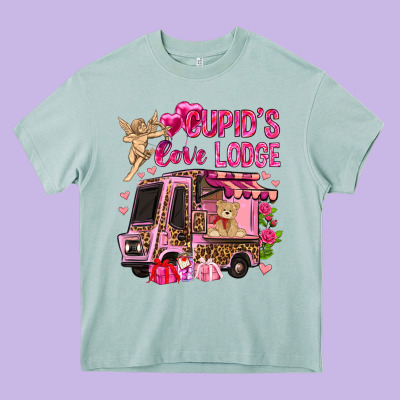 Cupid's Love Lodge With Truck Valentine's Day Heavy Core Tee Designed By Howdyjamesfarm