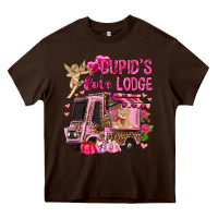 Chocolate Brown Cupid's love lodge with truck Valentine's Day Heavy Core Tee - HowdyJamesFarm