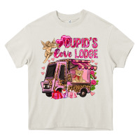 Cream Cupid's love lodge with truck Valentine's Day Heavy Core Tee - HowdyJamesFarm