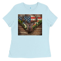 Baby Blue usa deer hunting Ladies Tee - CowGirlArtShop