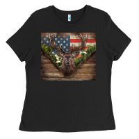 Black usa deer hunting Ladies Tee - CowGirlArtShop