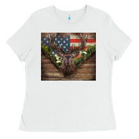 White usa deer hunting Ladies Tee - CowGirlArtShop