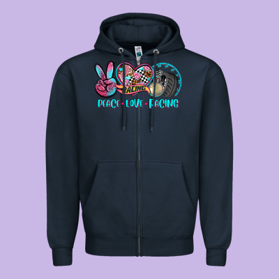 Peace Love Racing Zipper Hoodie Designed By Adodesignshop