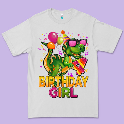 4th Birthday Girl T Rex Pink Premium Tee Designed By Cowgirlartshop