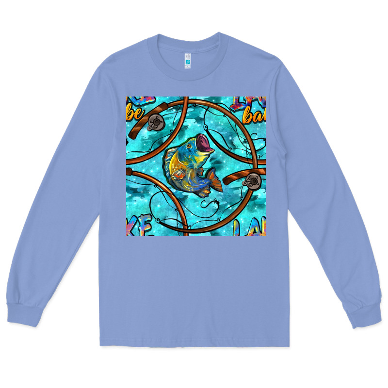 Lake Babe And Fish With Camouflage Seamless Pattern Long Sleeve Tee by BundleAndBundleShop | Teevron