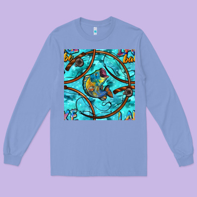 Lake Babe And Fish With Camouflage Seamless Pattern Long Sleeve Tee Designed By Bundleandbundleshop