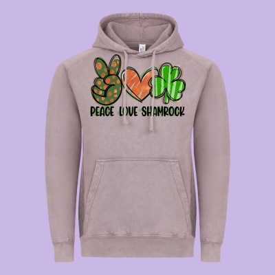 Peace Love Shamrock Vintage Hoodie Designed By Fadigitalartstudio