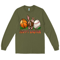 Army Green Happy Easter Sports Long Sleeve Tee - BundleAndBundleShop