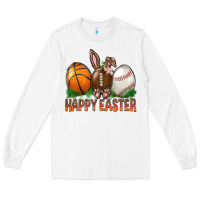 White Happy Easter Sports Long Sleeve Tee - BundleAndBundleShop