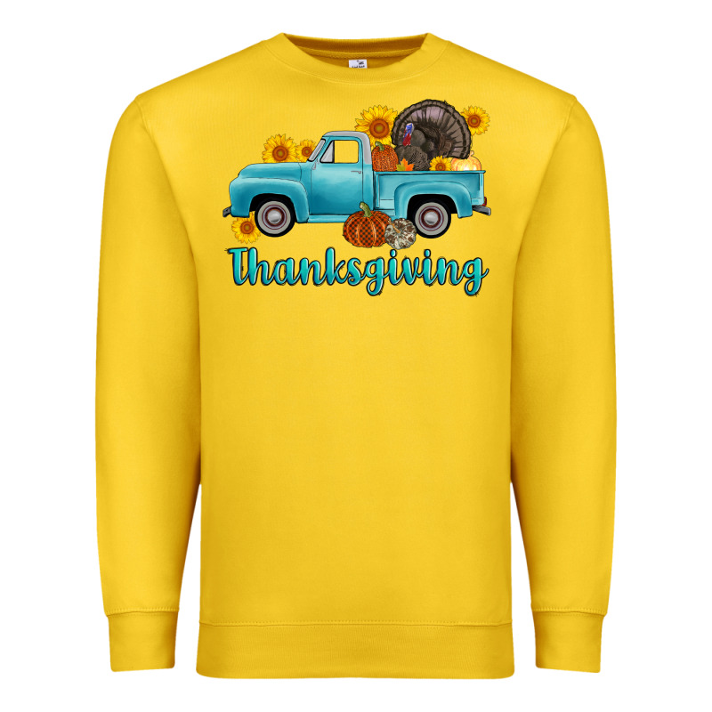 Thanksgiving Truck Turkey Premium Sweatshirt by AdoDesignShop | Teevron