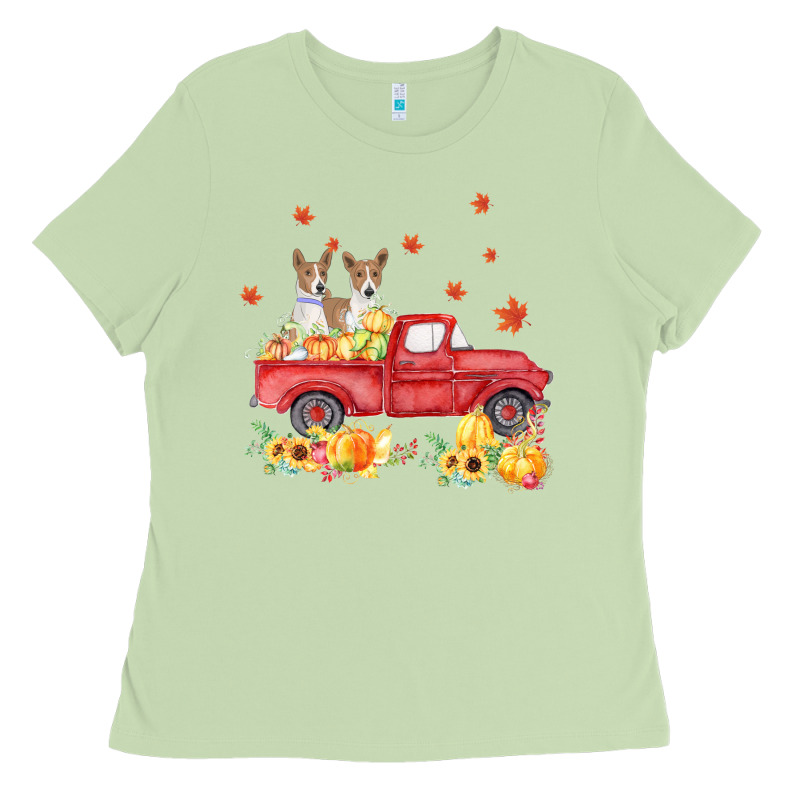 Basenji Pumpkin Truck Fall Leaf Thanksgiving Halloween Ladies Tee by linhVisuals | Teevron