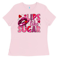 Bubblegum Pink Lips like sugar Valentine's Day Ladies Tee - HowdyJamesFarm