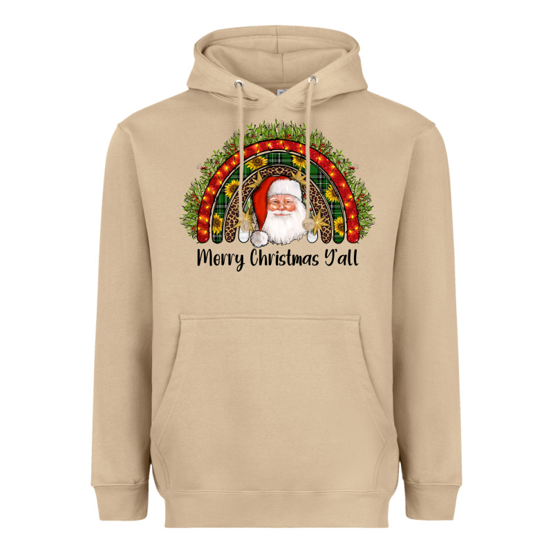 Merry Christmas Y'all Santa Rainbow Heavyweight Hoodie by AdoDesignShop | Teevron