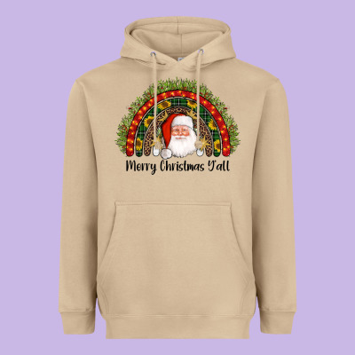 Merry Christmas Y'all Santa Rainbow Heavyweight Hoodie Designed By Adodesignshop