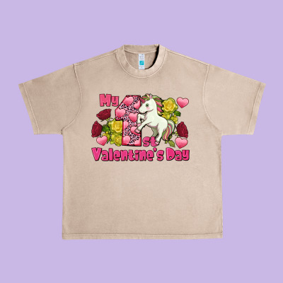 My First Valentine's Day Unicorn Urban Heavy Tee Designed By Fadigitalartstudio