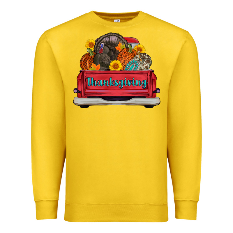 Thanksgiving Truck Turkey Pumpkin Premium Sweatshirt by AdoDesignShop | Teevron